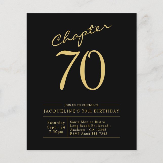 Flyer Invitación de cumpleaños número 70 de presupuesto  (Frente)