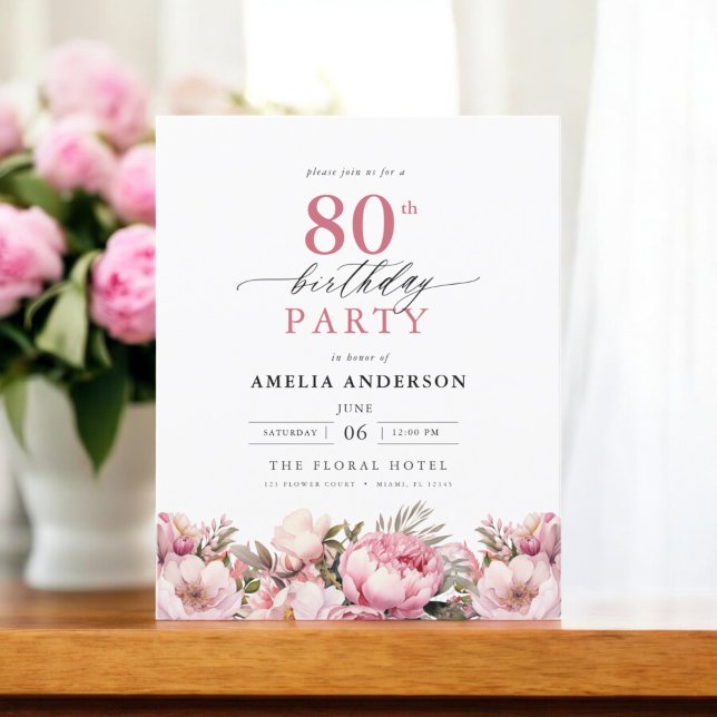 Flyer Invitación de cumpleaños número 80 de Budget Pink  (Subido por el creador)