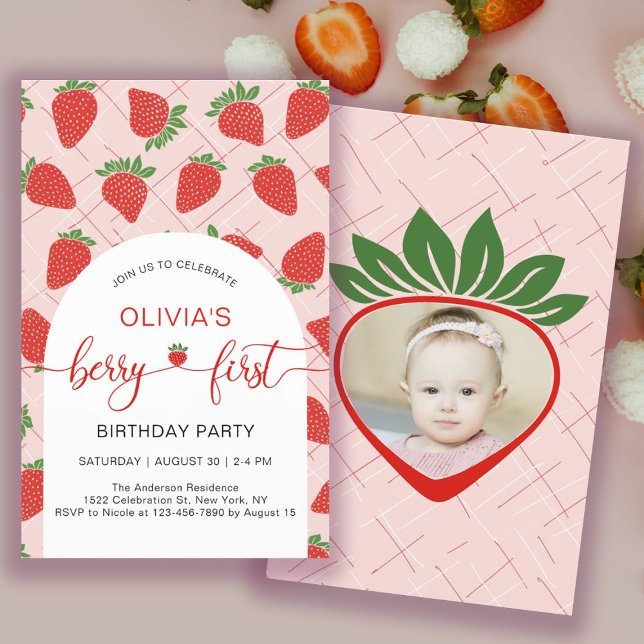 Flyer Invitación de cumpleaños número uno con presupuest (Budget Berry 1st First Birthday Party Invitation Flyer)