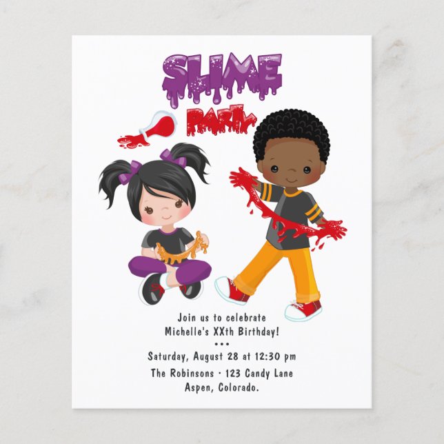 Flyer Invitación de cumpleaños para fiesta de slime lind (Frente)
