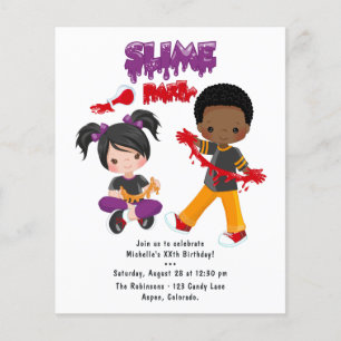 Flyer Invitación de cumpleaños para fiesta de slime lind