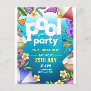 Flyer Invitación de cumpleaños para fiesta en la piscina