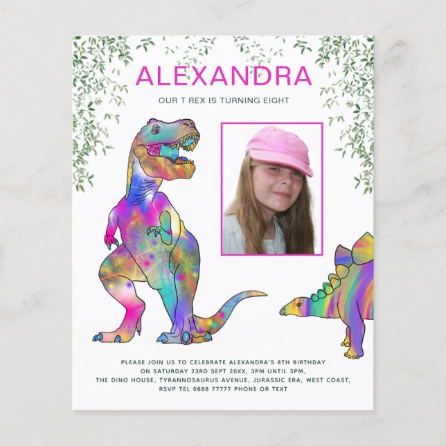 Flyer Invitación de Cumpleaños Presupuesto de Dinosaurio (Frente)