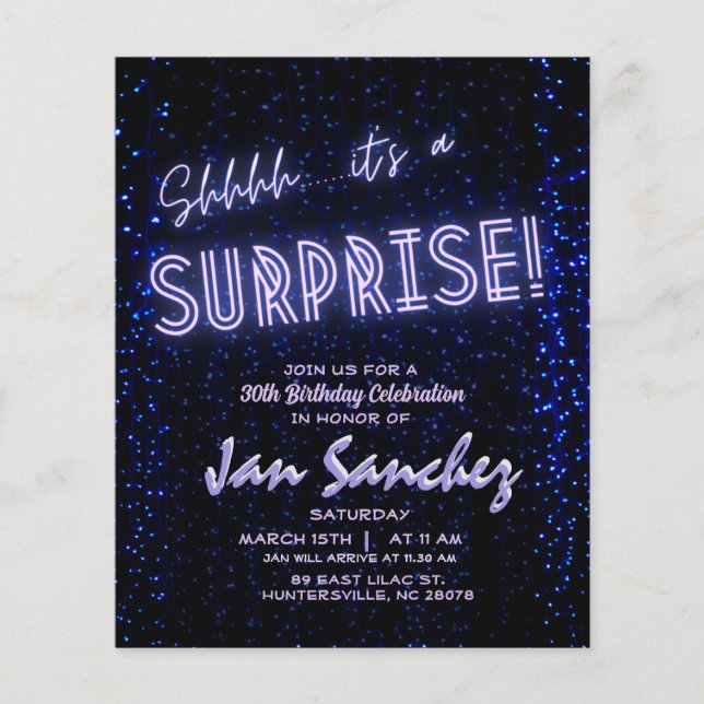Flyer Invitación de cumpleaños sorpresa de presupuesto a (Frente)