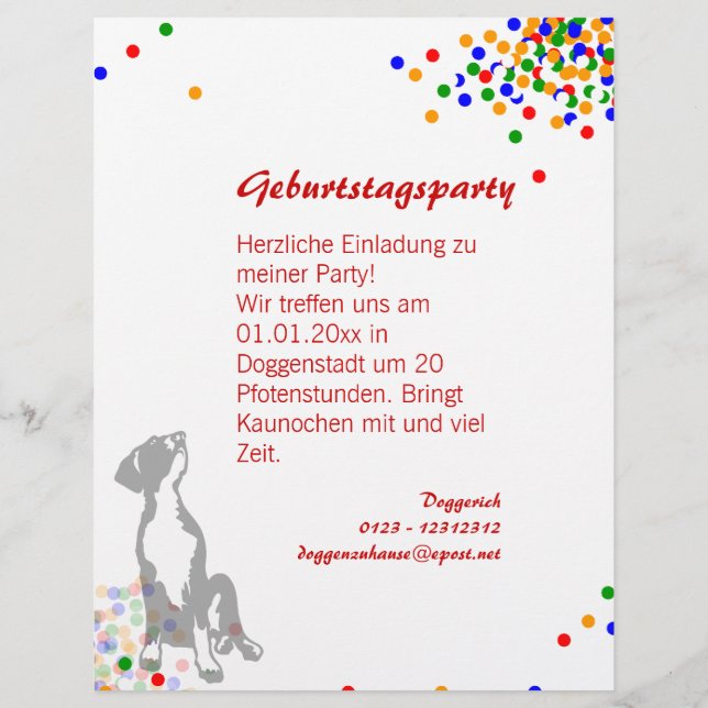 Flyer Invitación de Dogo cumpleaños infantiles (Atrás)