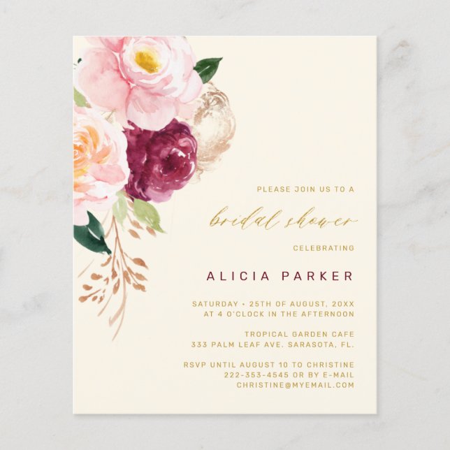 Flyer Invitación de ducha de novia con flores elegantes  (Frente)