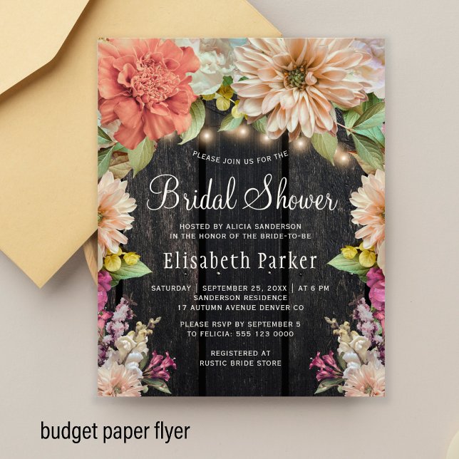 Flyer Invitación de ducha de novia de madera floral rúst (Subido por el creador)