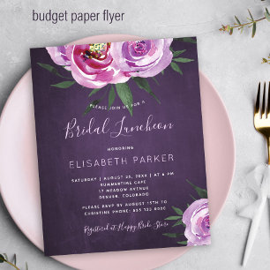 Flyer Invitación de ducha de novia floral morada económi