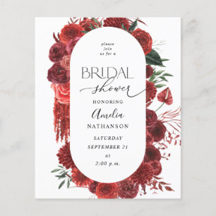 Flyer Invitación de Ducha Nupcial Floral Roja Presupuest