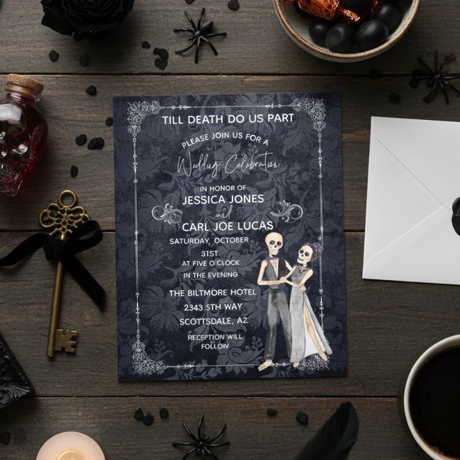 Flyer  Invitación de esqueletos de boda de Halloween Pre (Subido por el creador)