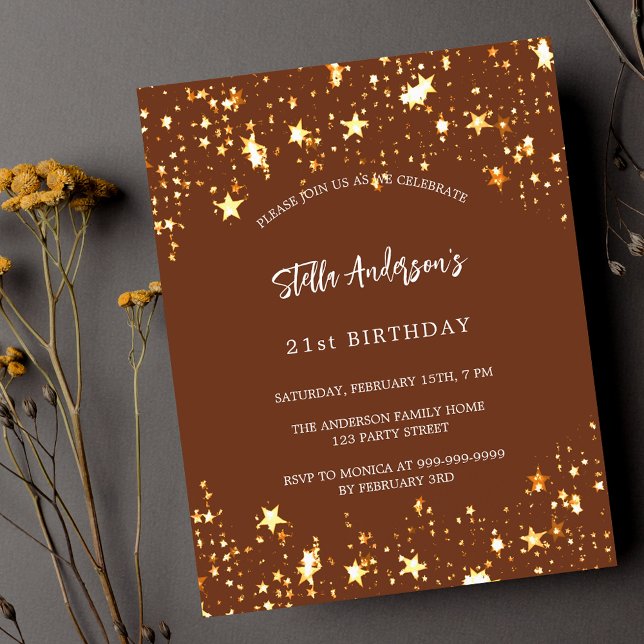 Flyer Invitación de estrellas de oro marrón de cumpleaño (Subido por el creador)