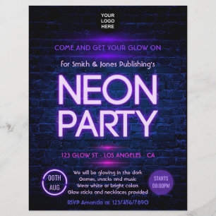 Flyer Invitación de fiesta corporativa de neón que brill