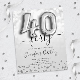 Flyer Invitación de Fiesta de cumpleaños 40 Purpurina de