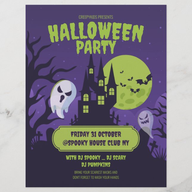 Flyer Invitación de fiesta de disfraces de Halloween Fie (Frente)