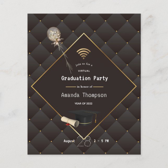 Flyer Invitación de fiesta de graduación virtual en negr (Frente)