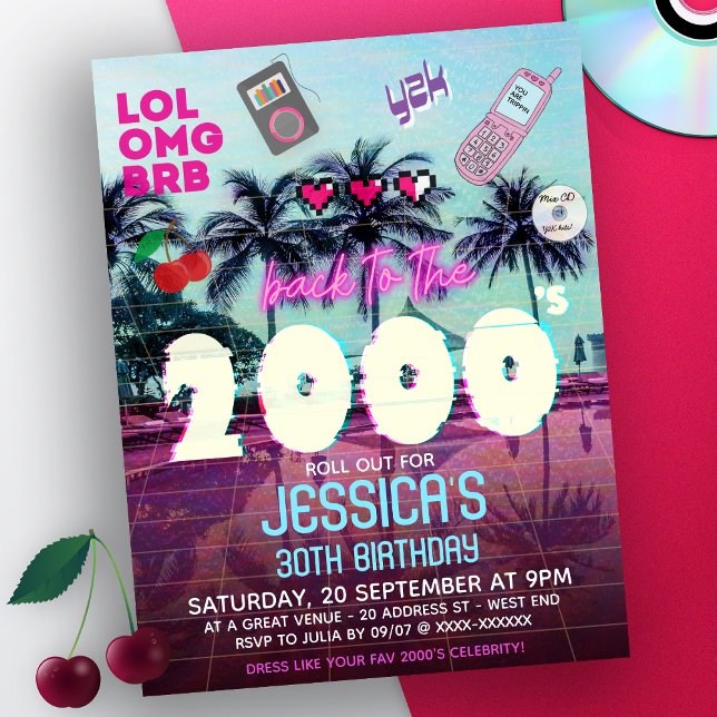 Flyer Invitación de fiesta de los años 2000 (In case you missed it, the world didn't end with Y2K. Take a look at our amazing birthday party invi)