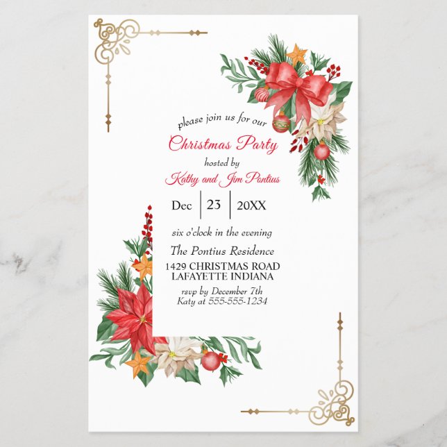 Flyer Invitación de fiesta de Navidades de acuarela (Frente)