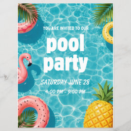 Flyer Invitación de Fiesta en la Piscina Flamingo Divers