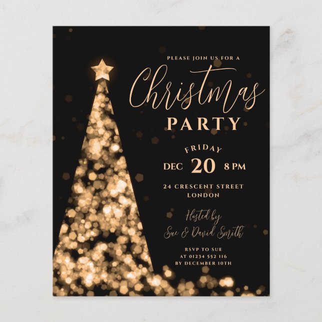 Flyer Invitación de Fiesta moderno Gold Tree de Navidad  (Frente)