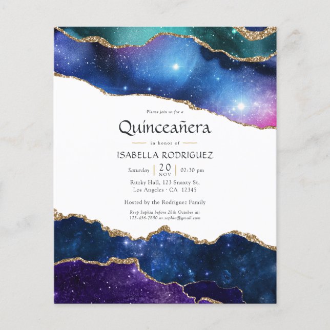 Flyer Invitación de Galaxy Agate Quinceañera (Frente)