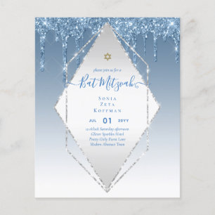 Flyer Invitación de Girly Purpurina Sparkles BAT MITVAH