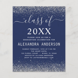 Flyer Invitación de graduación azul marino y plata Presu
