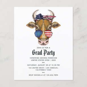 Flyer Invitación de graduación con foto de vaca american