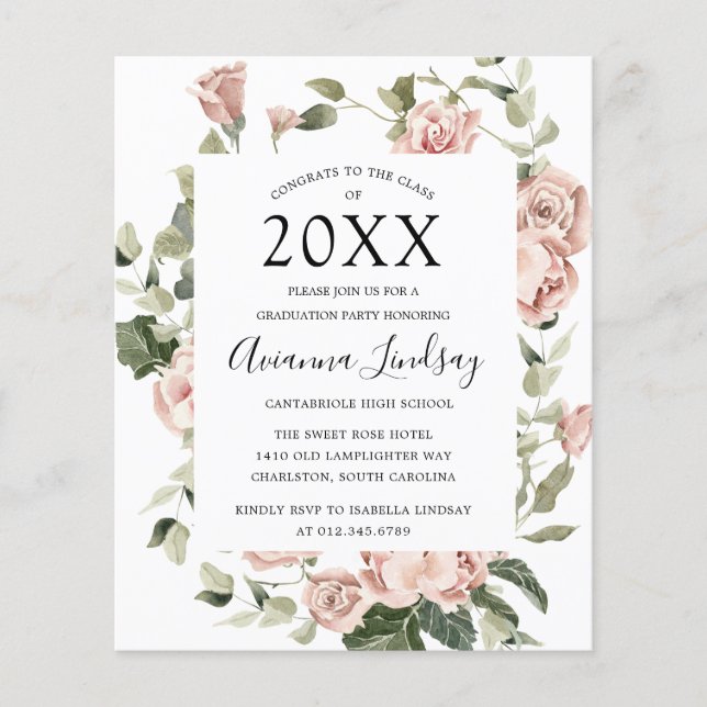 Flyer Invitación de graduación de fiesta floral rosa Pre (Frente)