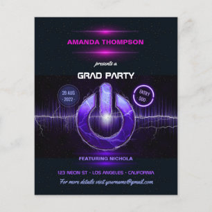 Flyer Invitación de graduación de música de DJ Neon