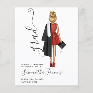 Flyer Invitación de graduación de niña elegante en rojo,