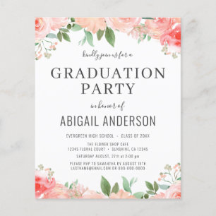 Flyer Invitación de graduación floral coral presupuesto