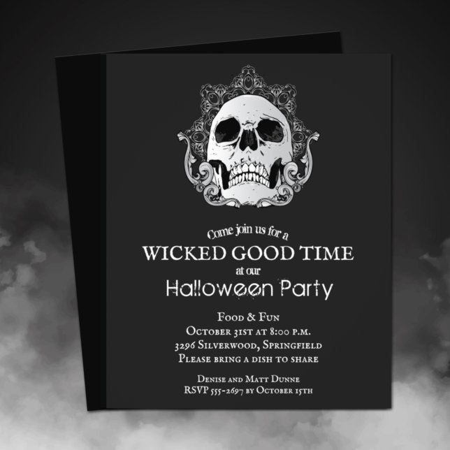 Flyer Invitación de Halloween con cráneo gótico presupue (Printed on affordable THIN 80 lb flyer paper - heavier paper available in our collection.)