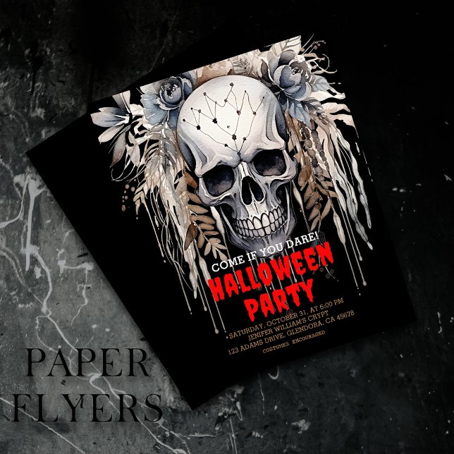 Flyer Invitación de la fiesta de Halloween Black Skull (Inexpensive and ideal Halloween invitations, perfect for inviting guests to your party.)