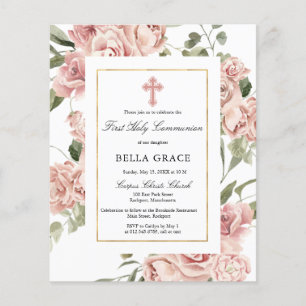 Flyer Invitación de la Santa Comunión a la floral rosa d