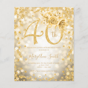 Flyer Invitación de luces de cumpleaños 40 con flores do