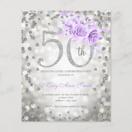 Flyer Invitación de luces de cumpleaños 50 Silver Purple