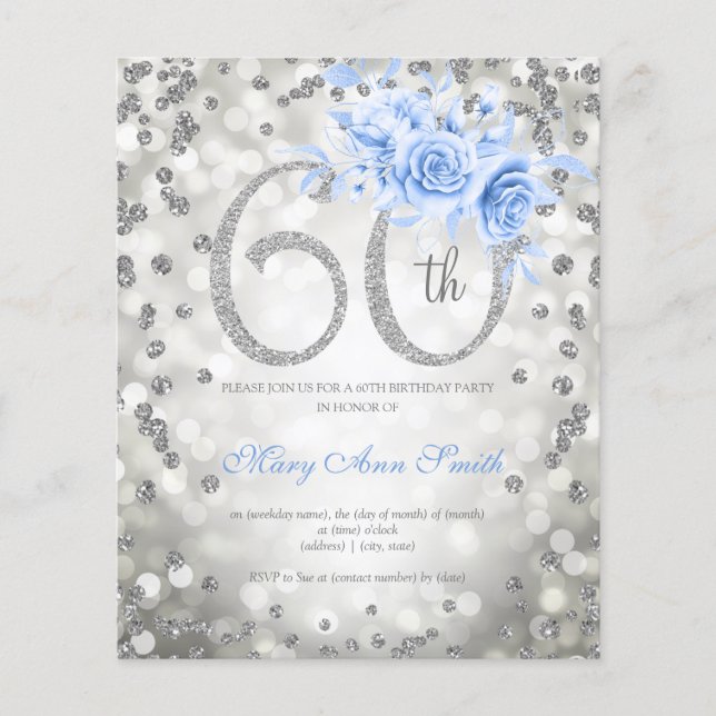 Flyer Invitación de luces de cumpleaños 60 Floral platea (Frente)