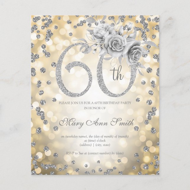 Flyer Invitación de luces doradas para 60 cumpleaños con (Frente)