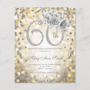 Flyer Invitación de luces doradas para 60 cumpleaños con