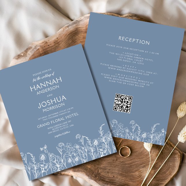 Flyer Invitación de matrimonio de código QR azul girator (Subido por el creador)