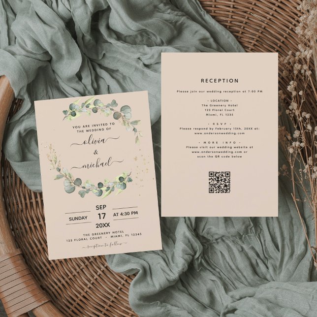Flyer Invitación de matrimonio de código QR de Eucalyptu (Subido por el creador)