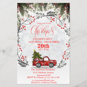 Flyer Invitación de Navidades de camiones rojos vintage
