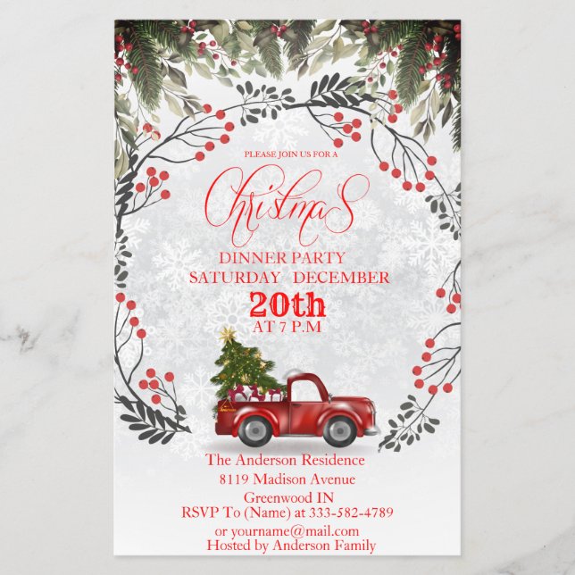 Flyer Invitación de Navidades de camiones rojos vintage (Frente)