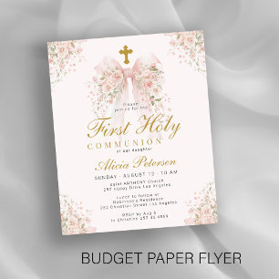 Flyer Invitación de niña para Primera Comunión con flore