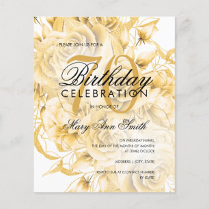 Flyer Invitación de oro floral de cumpleaños número 70 d