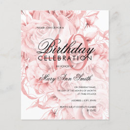 Flyer Invitación de oro para Rosa floral con fecha de cu
