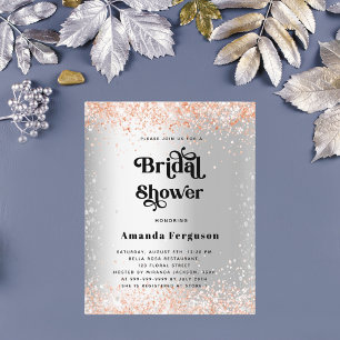 Flyer Invitación de oro rosa de plata para ducha de novi