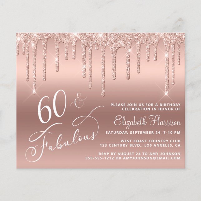 Flyer Invitación de oro Rosa Purpurina de cumpleaños núm (Frente)