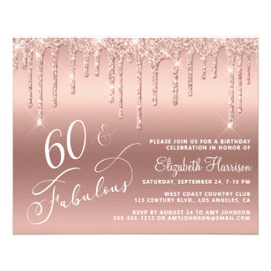 Flyer Invitación de oro Rosa Purpurina de cumpleaños núm