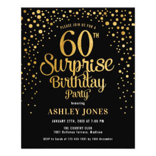 Flyer Invitación de oro y negro por 60 cumpleaños, sorpr